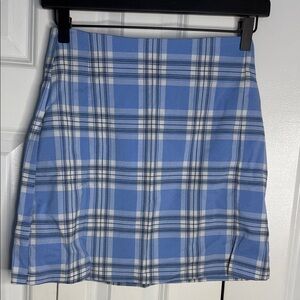 Brandy Melville Blue and White Plaid Mini Skirt